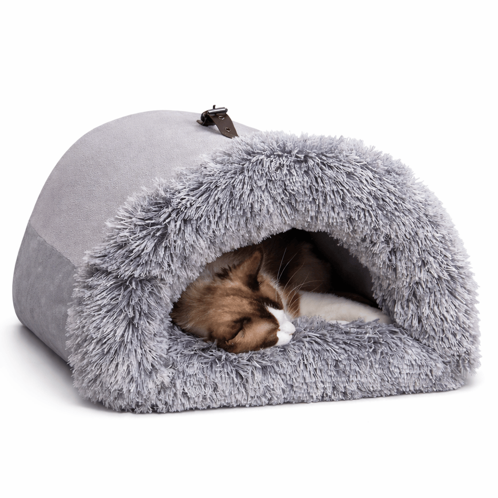 Paws Furfinity 1 50 x 40 x 34 cm / Gray Warm Plush Enclosed Pet Nest Bed