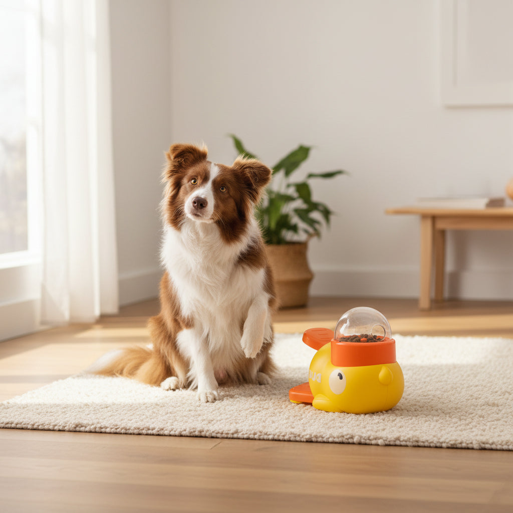 Paws Furfinity 1 Yellow Dog Puzzle Feeder Interactive Pet Food Treat Dispenser Cartoon Duck Design Anti-slip Pets Automatic Feeder Toys For Dog Training Pet Products
