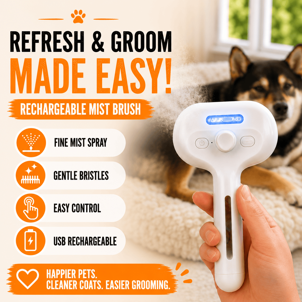 Paws Furfinity 1 Rechargeable Mist Grooming Brush