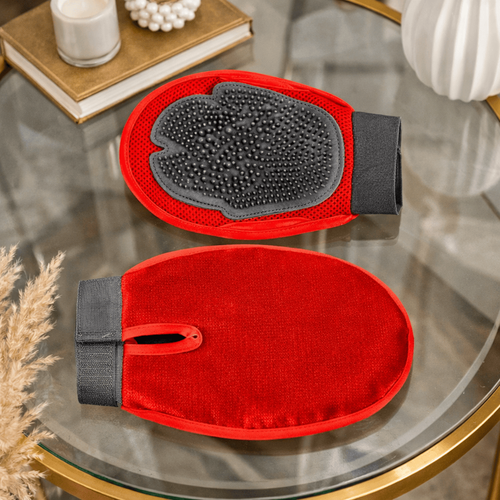 Paws Furfinity 1 Red & Black Pet Grooming & Massage Glove