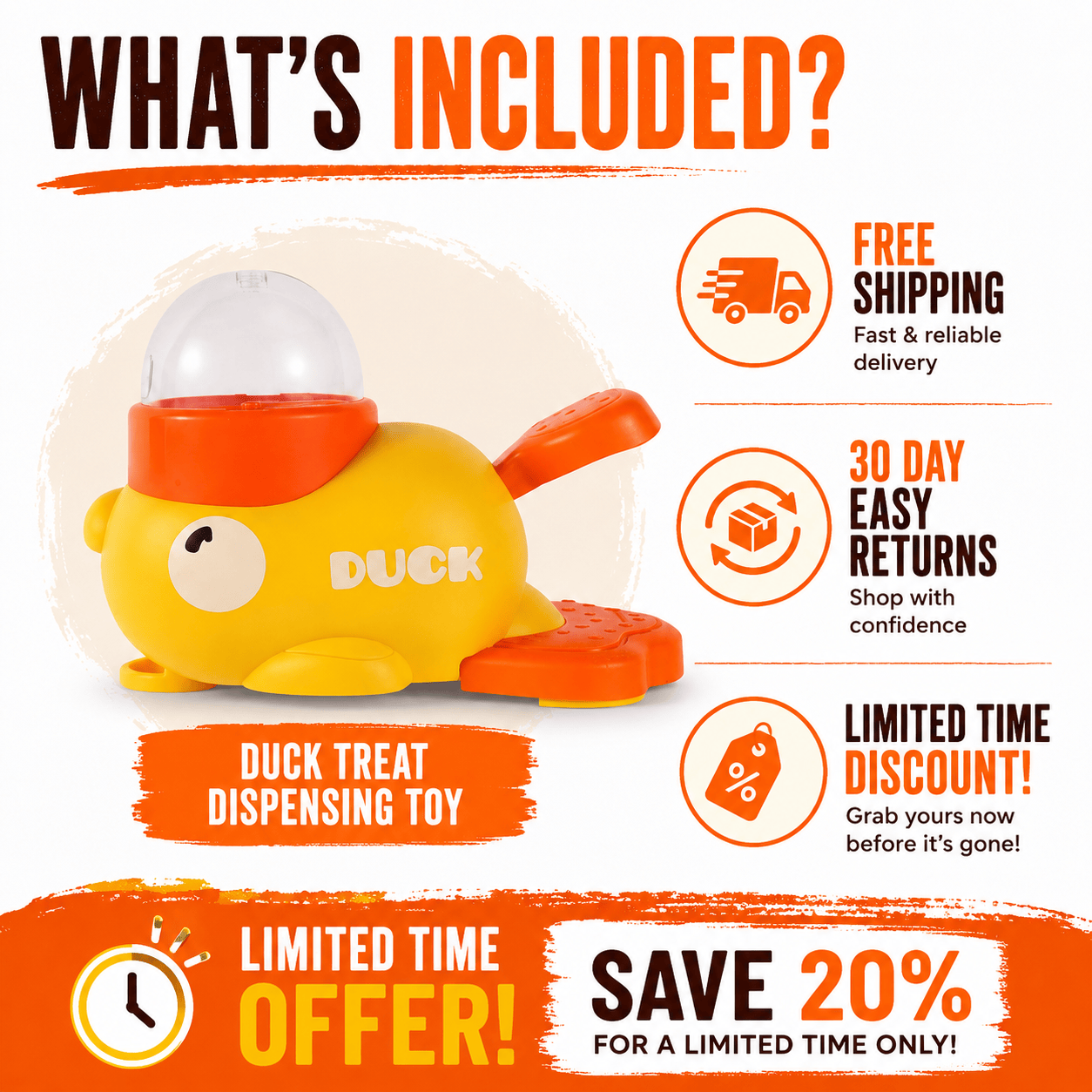 Paws Furfinity 1 Yellow Interactive Duck Treat Dispensing Toy